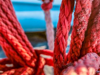 Close-up of rope tied to bollard