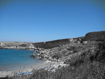 Scenic view of landscape against clear blue sky