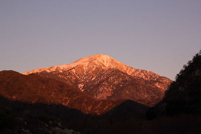 Low angle view of mountain against sky at sunset
