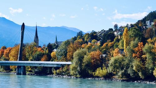 Scenic view of lake against sky during autumn