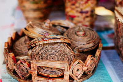Close-up of objects in basket for sale in market