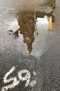 Reflection of sky in puddle