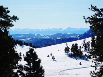 Scenic view of snowcapped mountains against sky