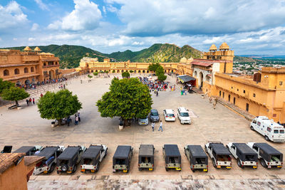 Group of people in front of historical building