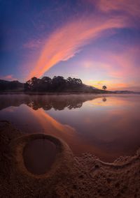 Scenic view of lake against sky during sunset