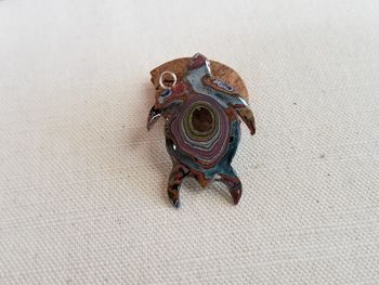 High angle view of stuffed toy on table against wall