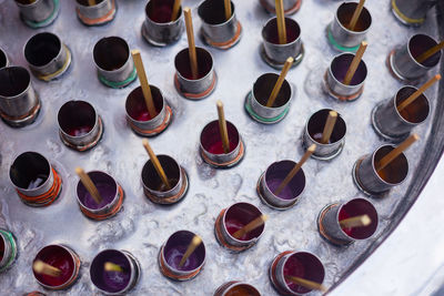 High angle view of ice cream rack