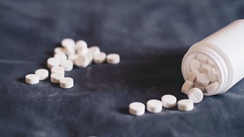 Close-up of white candles on table