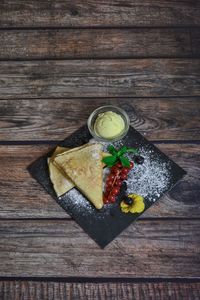 High angle view of breakfast on table