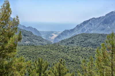 Scenic view of landscape and mountains against sky