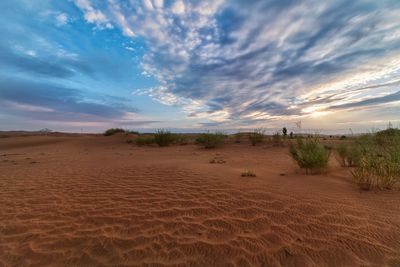 Scenic view of desert against sky during sunset