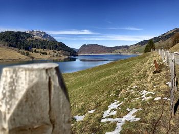 Scenic view of lake against sky