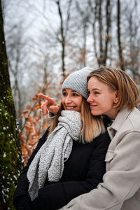 Portrait of womans in winter forest