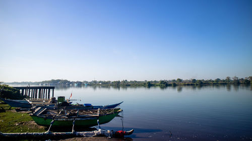 Scenic view of lake against clear sky