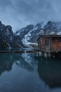 Scenic view of snowcapped mountains against sky during winter