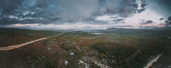 Scenic view of landscape against cloudy sky