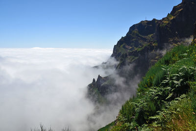 Panoramic view of people on mountain against sky