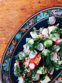 High angle view of vegetables in bowl on table