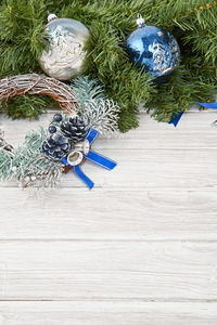 High angle view of christmas tree decoration on table