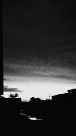 Silhouette of buildings against cloudy sky