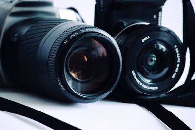 Close-up of camera on table