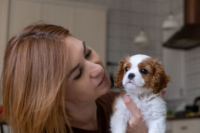 Close-up of woman with dog