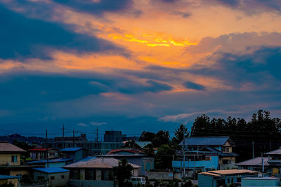 View of cityscape at sunset
