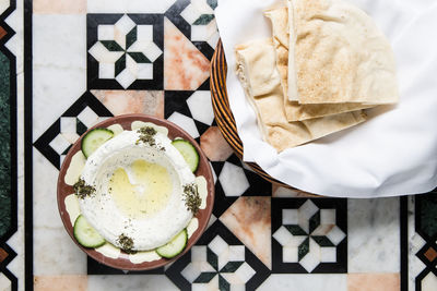 High angle view of food on table