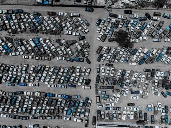 High angle view of cars in row