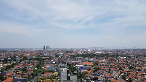 High angle view of townscape against sky