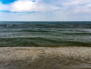 Scenic view of sea against cloudy sky