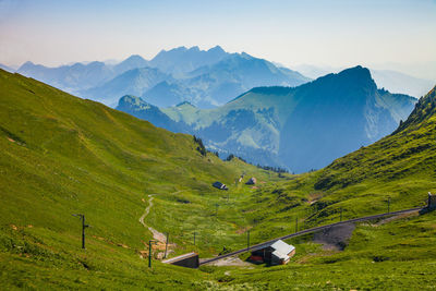 High angle view of mountains against sky