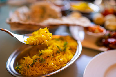 Close-up of food in plate on table