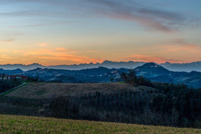 Scenic view of field against sky during sunset