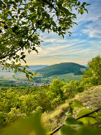 Scenic view into land. view to mountain hasenburg, eichsfeld in the middle of germany 