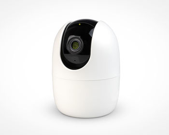 Close-up of camera on white background