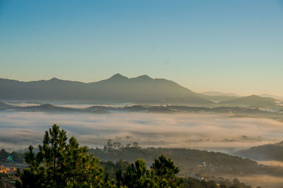 Scenic view of mountains against clear sky