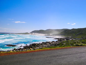 Scenic view of sea against blue sky