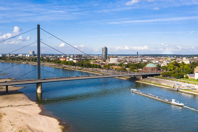 View of suspension bridge over river