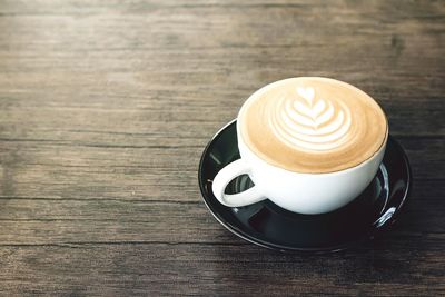 High angle view of coffee on table