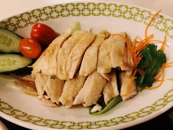 High angle view of food in plate on table