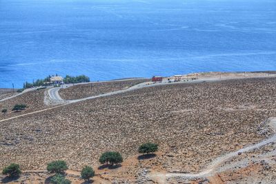 View of beach against blue sky