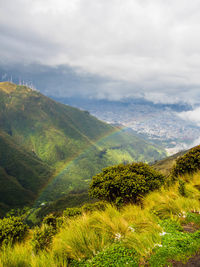 Scenic view of tree mountains against sky