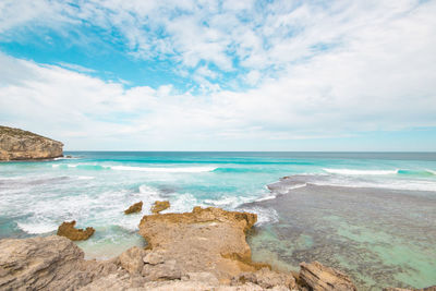 Scenic view of sea against cloudy sky