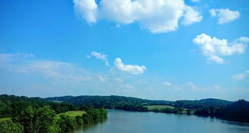 Scenic view of lake against cloudy sky