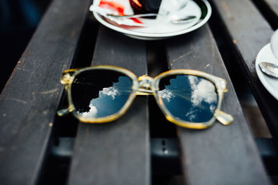 Close-up of sunglasses on table