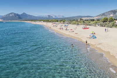 High angle view of sea against clear sky