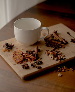 Close-up of coffee cup on table