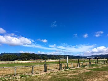 Scenic view of grassy field against cloudy sky