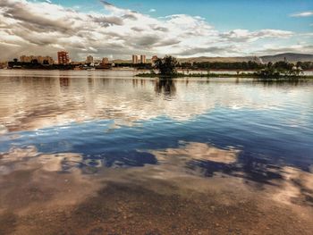 Scenic view of lake against sky